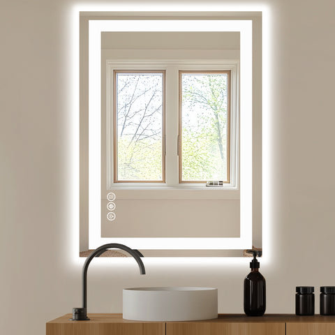 Anti-fog LED Bathroom Mirror With Dual Light Source And Three Lighting Modes