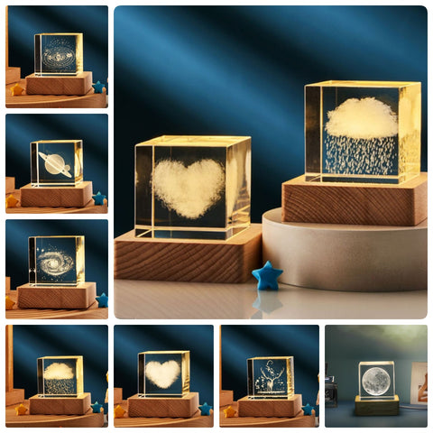 3D Transparent Crystal Cube Desktop Decoration Small Night Lamp