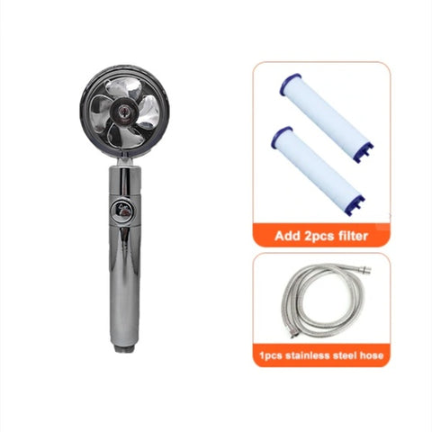 Shower Head Water Saving Flow 360 Degrees Rotating With Small Fan
